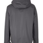 A gray hooded jacket shown from the back against a white background.