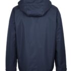 Navy blue hooded jacket shown from the back on a plain white background.