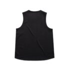 Black sleeveless tank top shown from the back against a white background.