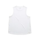 A plain white sleeveless tank top laid flat on a white background.