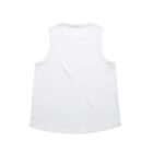 White sleeveless tank top laid flat, shown from the back against a white background.