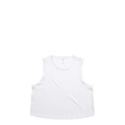 White sleeveless tank top laid flat on a plain white background.