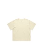 Plain, short-sleeve, off-white t-shirt laid flat on a white background.