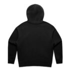 Black hooded sweatshirt shown from the back against a white background.