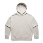 Beige hooded sweatshirt with front pocket, laid flat on a white background.