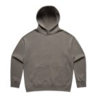 Gray hooded sweatshirt with front pocket, laid flat on a white background.