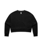 Black long-sleeve crewneck sweatshirt laid flat on a white background.