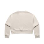 Back view of a plain, light beige cropped sweatshirt with long sleeves.