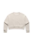 Beige long-sleeve crewneck cropped sweatshirt laid flat on a white background.