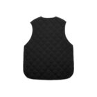 Black quilted vest shown from the back against a white background.