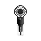 A portable black handheld fan with a circular blade cover, sitting atop a clear, detachable water reservoir. The base of the reservoir is labeled OKAWAWADA.
