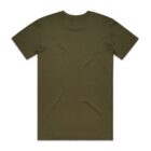 Plain olive green T-shirt shown from the back against a white background.