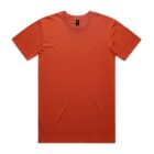 Plain orange short-sleeve t-shirt laid flat on a white background.