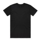 Plain black short-sleeve t-shirt laid flat on a white background.