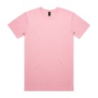 A plain light pink short-sleeve T-shirt laid flat on a white background.