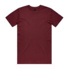 Plain maroon short-sleeve t-shirt displayed on a white background.
