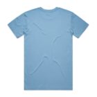 Plain light blue t-shirt shown from the back, lying flat against a white background.