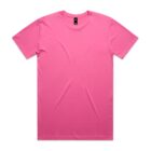 Plain pink short-sleeve t-shirt laid flat on a white background.