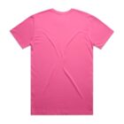 Plain pink short-sleeve t-shirt laid flat, shown from the back.
