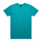 A plain turquoise short-sleeve t-shirt laid flat on a white background.