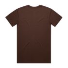 Back view of a plain brown short-sleeve t-shirt laid flat on a white background.