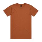 Plain rust-colored short-sleeve t-shirt laid flat on a white background.
