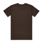 Plain brown short-sleeve t-shirt laid flat, shown from the back.