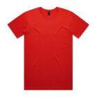 Plain red short-sleeve t-shirt laid flat on a white background.