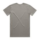 Back view of a plain gray t-shirt with slight wrinkles.
