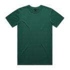 Plain dark green short-sleeve t-shirt laid flat on a white background.