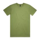 Plain olive green short-sleeve t-shirt laid flat on a white background.