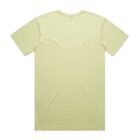 Plain light yellow short-sleeve t-shirt laid flat, shown from the back.