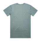 Plain light blue-green short-sleeve T-shirt laid flat, shown from the back.