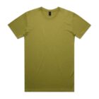 Plain olive green short-sleeved t-shirt laid flat on a white background.
