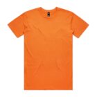 Plain orange short-sleeve t-shirt laid flat on a white background.