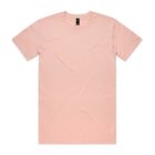 Light pink short-sleeved plain t-shirt laid flat on a white background.