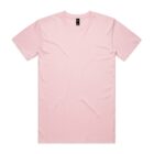 Plain light pink short-sleeve t-shirt laid flat on a white background.