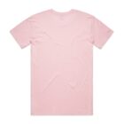 Plain light pink t-shirt displayed flat with the back side facing up.