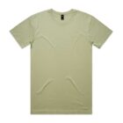 Plain light olive green short-sleeve t-shirt laid flat on a white background.