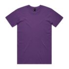 Plain purple short-sleeve t-shirt laid flat on a white background.