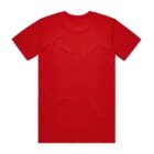 Plain red short-sleeved t-shirt, viewed from the back on a white background.