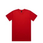 Plain red short-sleeve t-shirt laid flat on a white background.