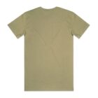 Plain olive green short-sleeve t-shirt shown from the back on a white background.