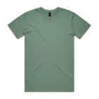 Plain sage green short-sleeve T-shirt laid flat on a white background.