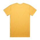 Plain yellow short-sleeve t-shirt laid flat, shown from the back.
