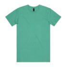 Plain mint green short-sleeve t-shirt laid flat on a white background.