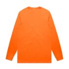 Bright orange long-sleeve t-shirt laid flat, shown from the back.