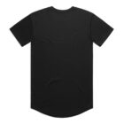 Plain black short-sleeve t-shirt displayed flat with the back side facing up.