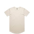 Plain beige short-sleeve t-shirt laid flat on a white background.
