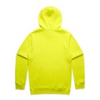 Bright yellow hooded sweatshirt shown from the back, laid flat on a white background.